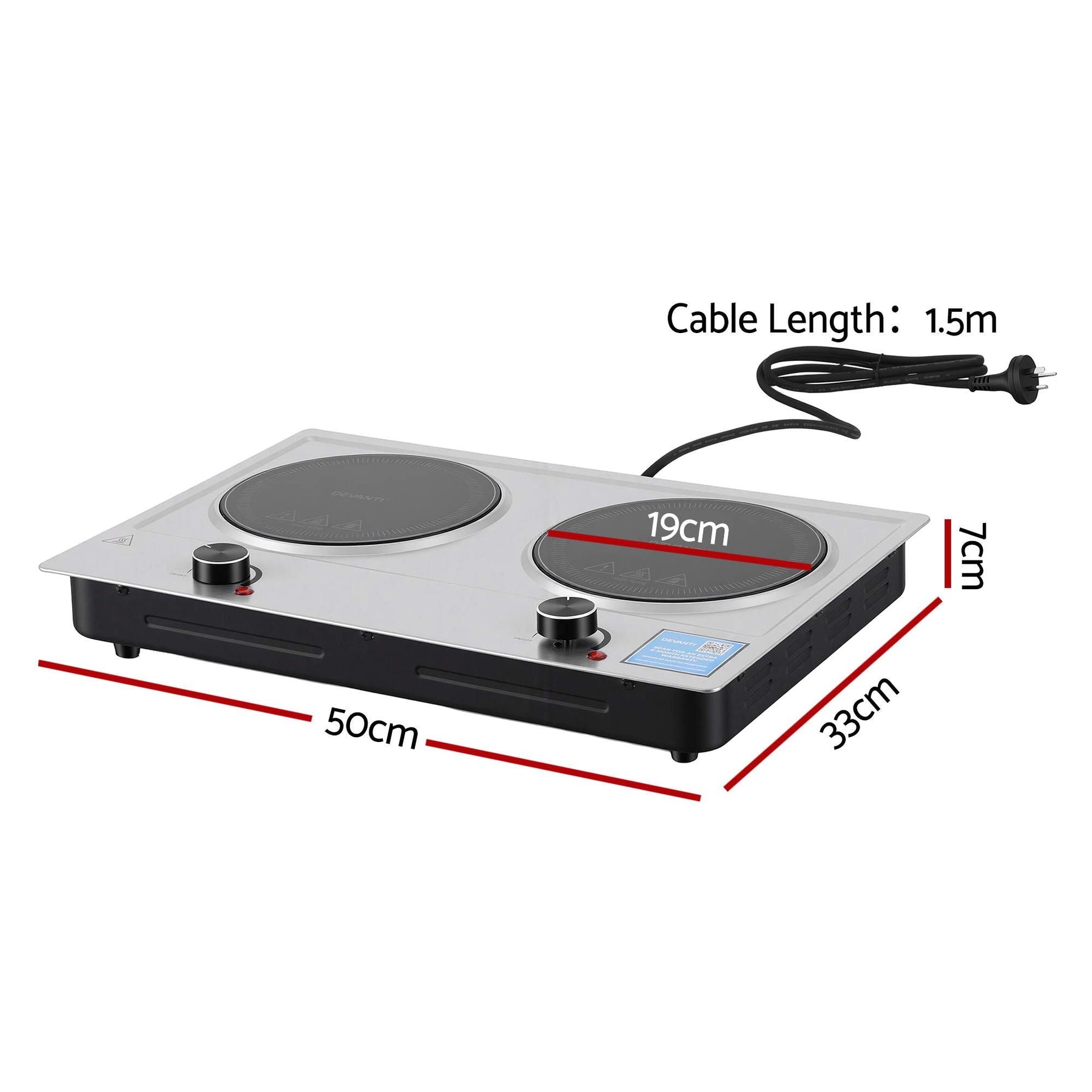 Devanti 2 Hobs Ceramic Cooktop Electric Hot Plate Infrared Knob Control 2400W - SportZone.co.nz