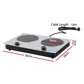 Devanti 2 Hobs Ceramic Cooktop Electric Hot Plate Infrared Knob Control 2400W - SportZone.co.nz