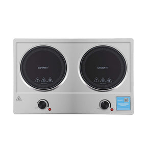 Devanti 2 Hobs Ceramic Cooktop Electric Hot Plate Infrared Knob Control 2400W - SportZone.co.nz