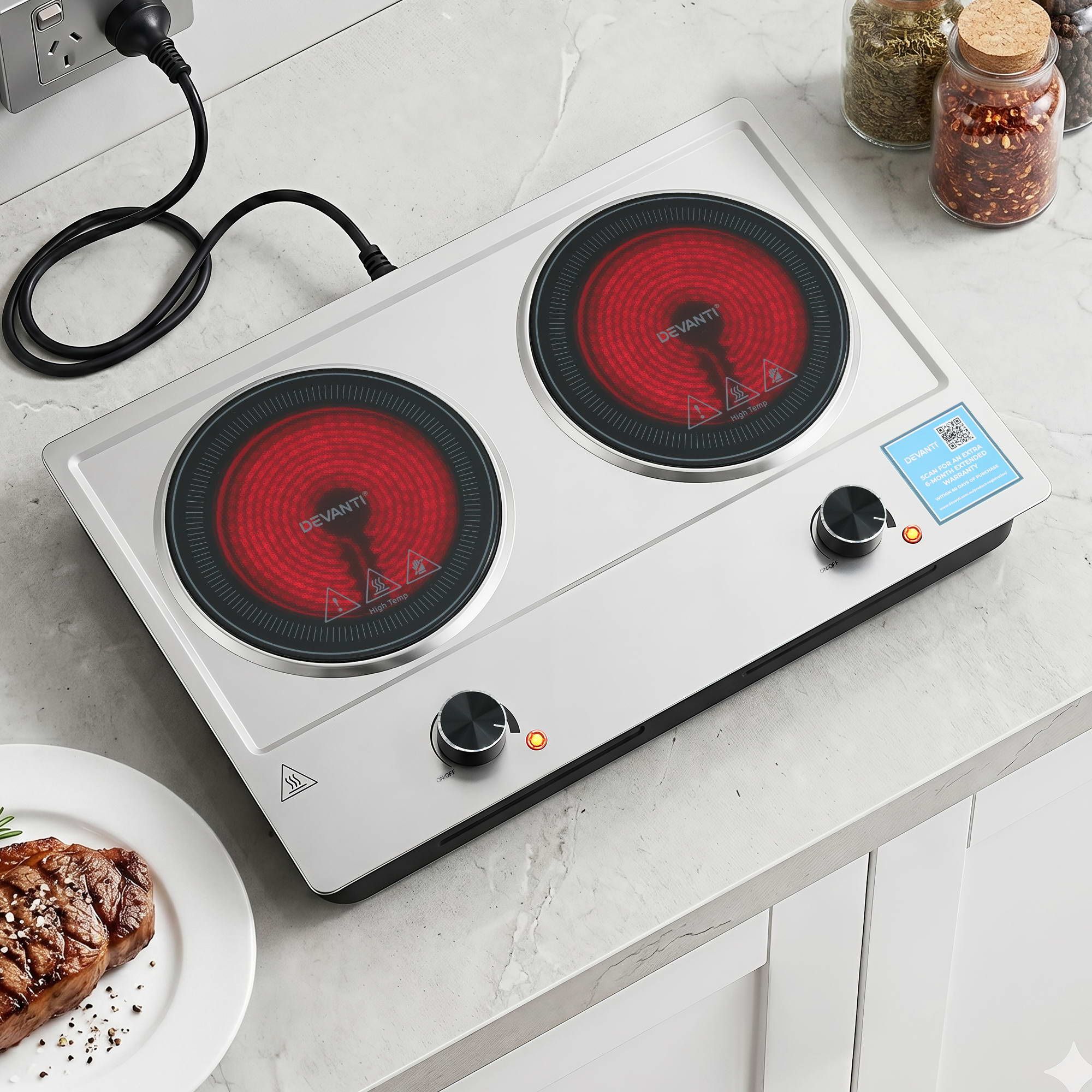 Devanti Ceramic Cooktop - 2 Hobs Electric Hot Plate 2400W