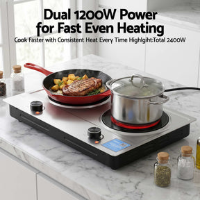 Devanti 2 Hobs Ceramic Cooktop Electric Hot Plate Infrared Knob Control 2400W - SportZone.co.nz