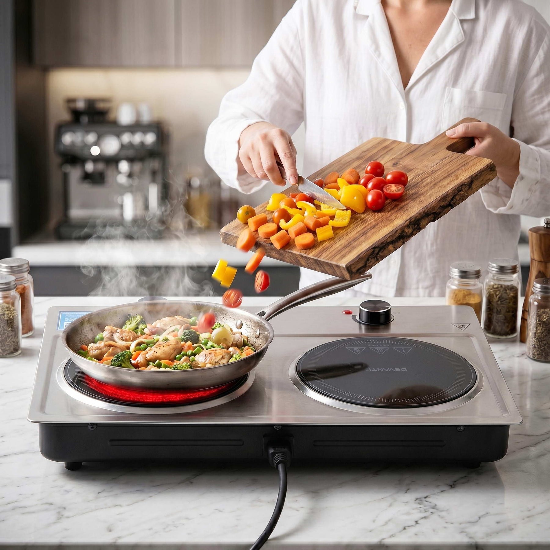 Devanti 2 Hobs Ceramic Cooktop Electric Hot Plate Infrared Knob Control 2400W - SportZone.co.nz