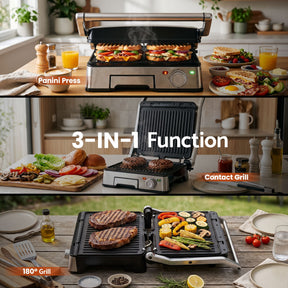Devanti 2000W 3-in-1 Panini Press Grill Sandwich Maker 180° Open 4 Slice - SportZone.co.nz