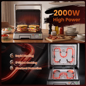 Devanti 2000W 3-in-1 Panini Press Grill Sandwich Maker 180° Open 4 Slice - SportZone.co.nz