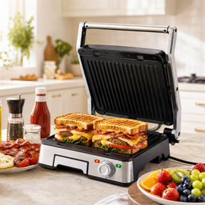 Devanti 2000W 3-in-1 Panini Press Grill Sandwich Maker 180° Open 4 Slice - SportZone.co.nz