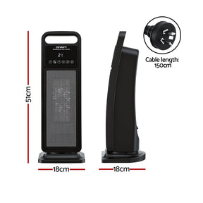 Devanti 2000W Ceramic Tower Heater Space Heaters Indoor Oscillating Black - SportZone.co.nz
