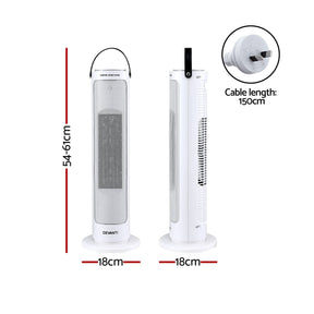 Devanti 2000W Ceramic Tower Heater Space Heaters Oscillating Indoor White - SportZone.co.nz