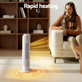 Devanti 2000W Ceramic Tower Heater Space Heaters Oscillating Indoor White - SportZone.co.nz