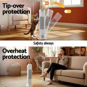 Devanti 2000W Ceramic Tower Heater Space Heaters Oscillating Indoor White - SportZone.co.nz