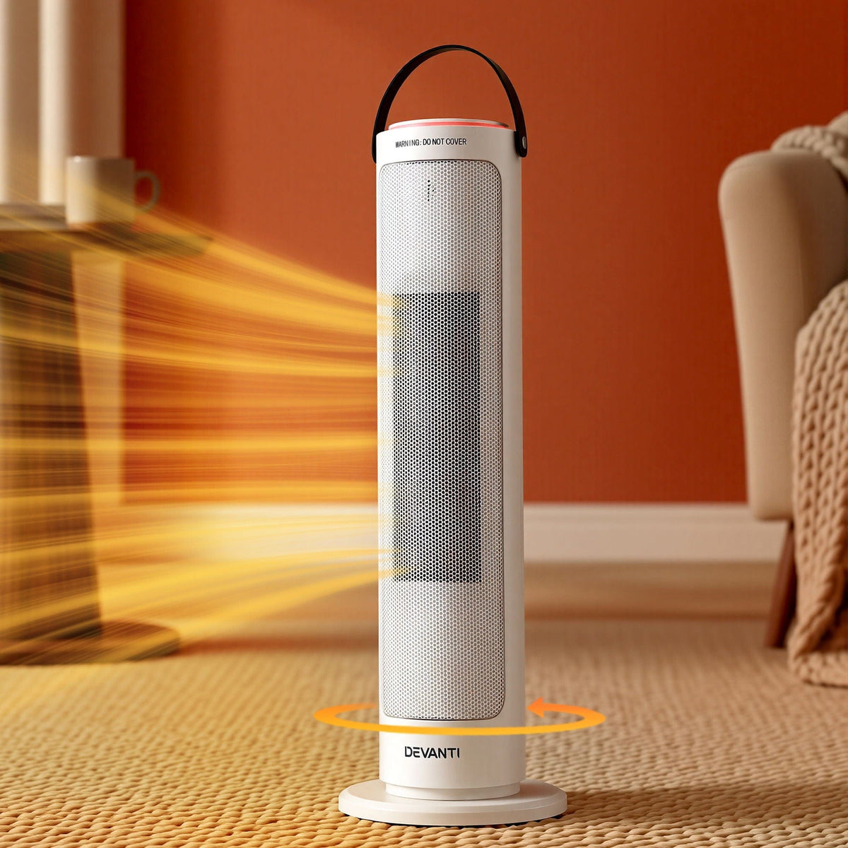 Devanti 2000W Ceramic Tower Heater Space Heaters Oscillating Indoor White - SportZone.co.nz