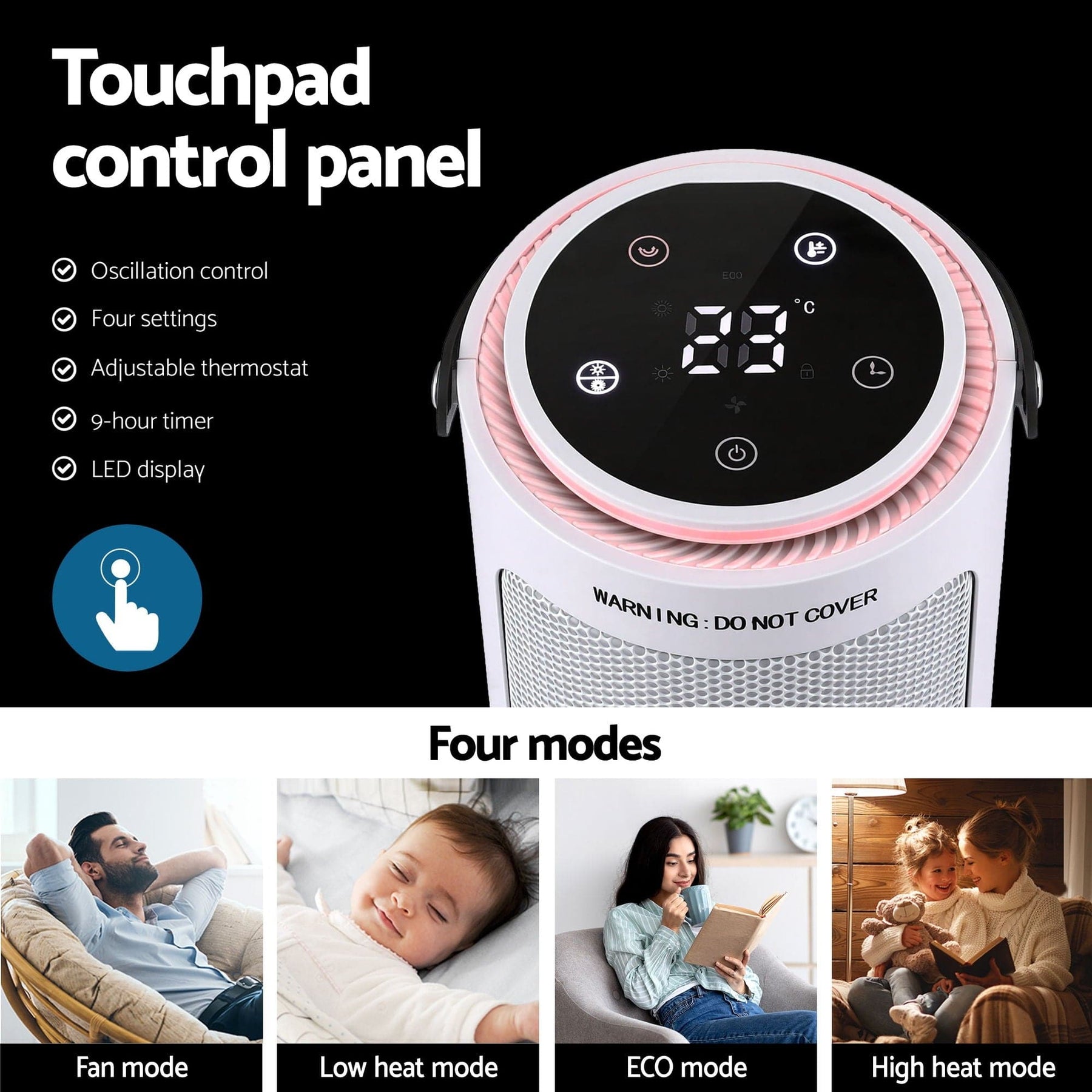 Devanti 2000W Ceramic Tower Heater Space Heaters Oscillating Indoor White - SportZone.co.nz