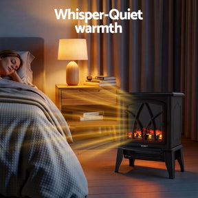 Devanti 2000W Electric Fireplace Heater Stove Freestanding 3D Flame Effect Indoor Space Heaters - SportZone.co.nz