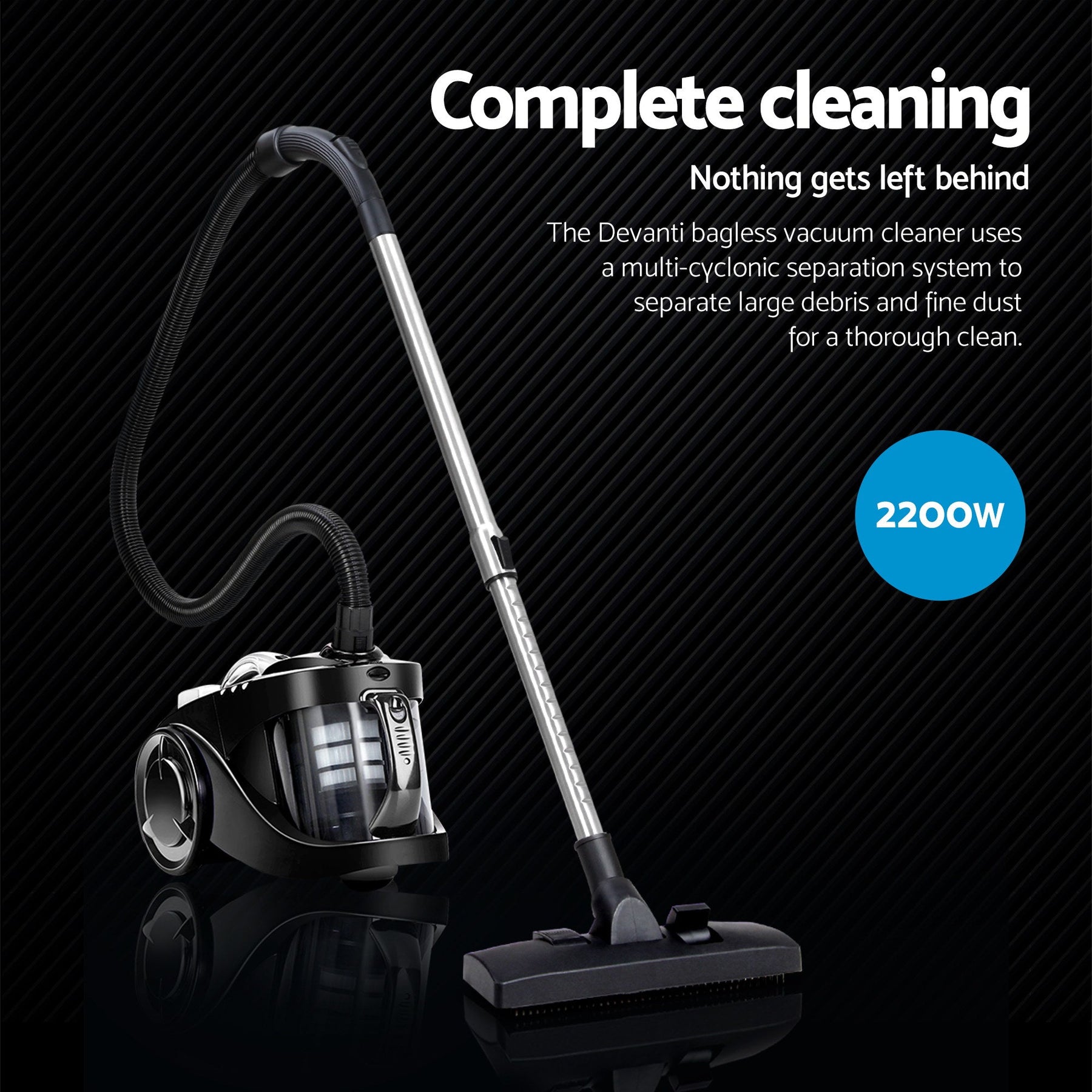 Devanti 2200W Bagless Vacuum Cleaner Black - SportZone.co.nz