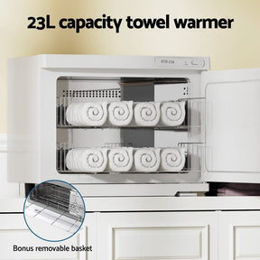 Devanti 23L Towel Warmer UV Sterilizer Heater Cabinet Beauty SPA Salon White - SportZone.co.nz