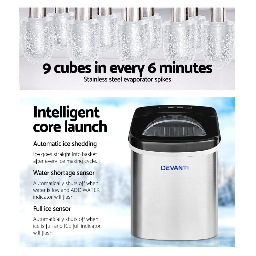 Devanti 2.4L Stainless Steel Portable Ice Cube Maker - SportZone.co.nz