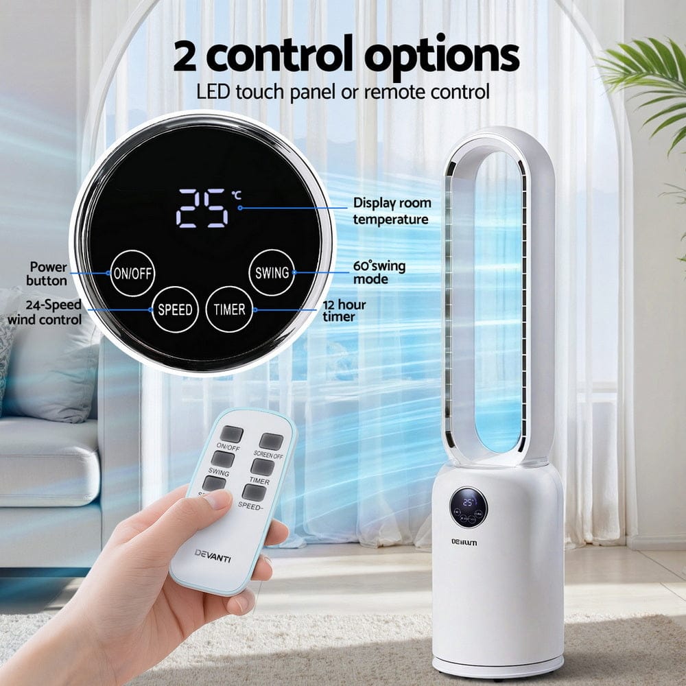 Devanti 2in1 Bladeless Fan Air Purification W/ Remote 88cm - SportZone.co.nz