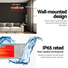 Devanti 2PCS Electric Strip Heater Radiant Infrared Heaters Remote Control 2000W - SportZone.co.nz