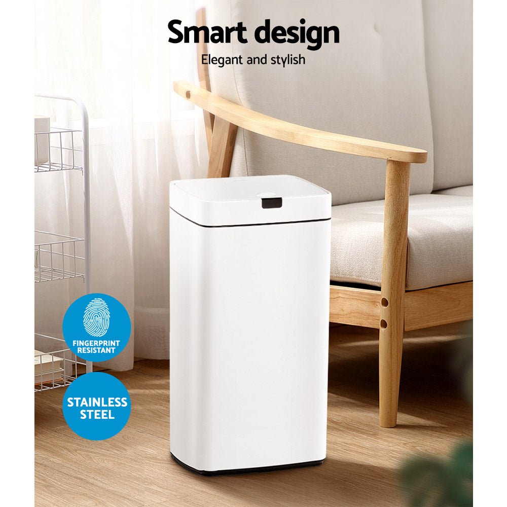 Devanti 45L Motion Sensor Bin Rubbish Automatic White - SportZone.co.nz