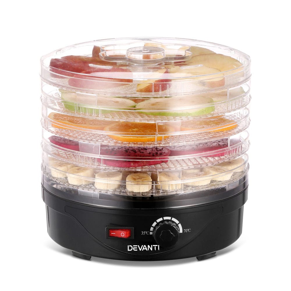 Devanti 5 Trays Food Dehydrator Fruit Dehydrators Pet Beef Jerky Dryer Black - SportZone.co.nz