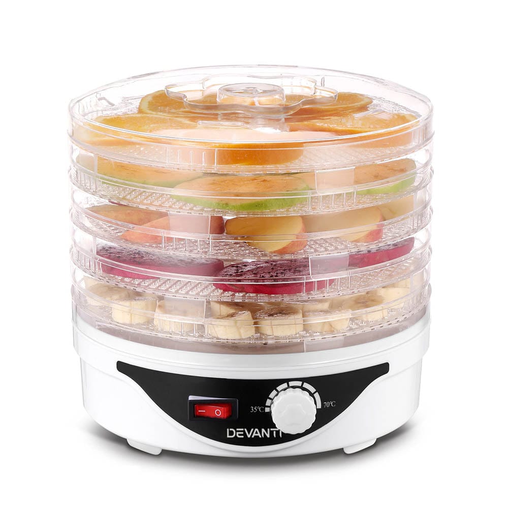 Devanti 5 Trays Food Dehydrator Fruit Dehydrators Pet Beef Jerky Dryer White - SportZone.co.nz