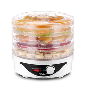 Devanti 5 Trays Food Dehydrator Fruit Dehydrators Pet Beef Jerky Dryer White - SportZone.co.nz