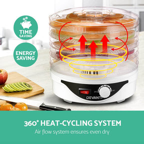 Devanti 5 Trays Food Dehydrator Fruit Dehydrators Pet Beef Jerky Dryer White - SportZone.co.nz