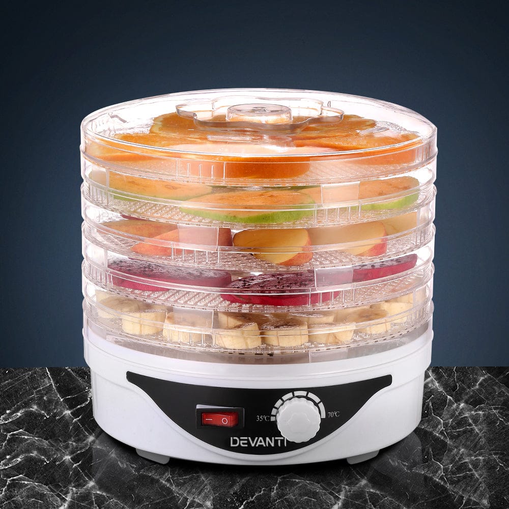 Devanti 5 Trays Food Dehydrator Fruit Dehydrators Pet Beef Jerky Dryer White - SportZone.co.nz
