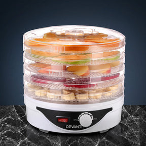 Devanti 5 Trays Food Dehydrator Fruit Dehydrators Pet Beef Jerky Dryer White - SportZone.co.nz