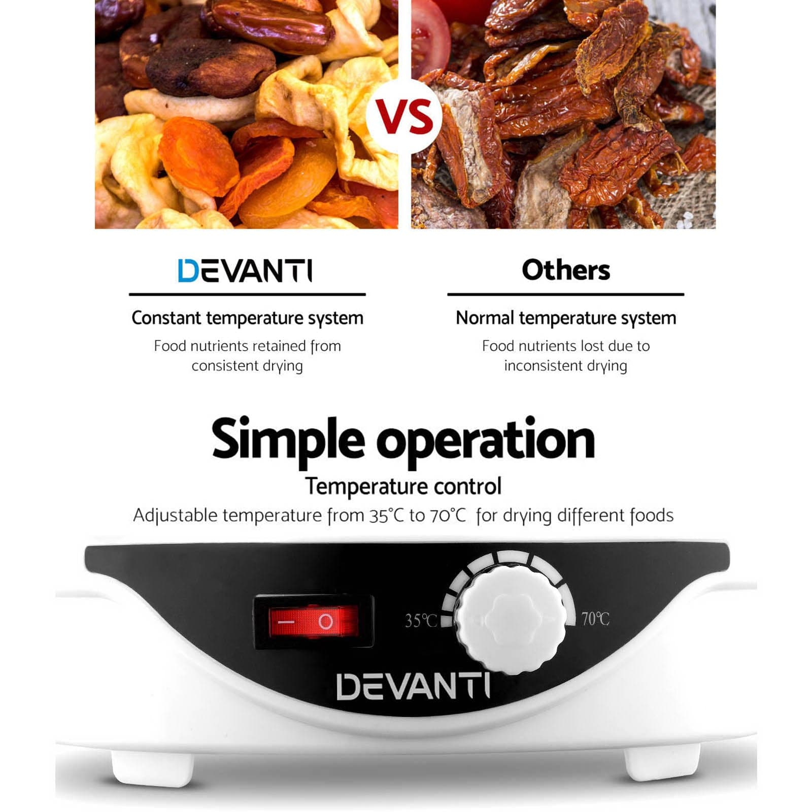 Devanti 5 Trays Food Dehydrator Fruit Dehydrators Pet Beef Jerky Dryer White - SportZone.co.nz