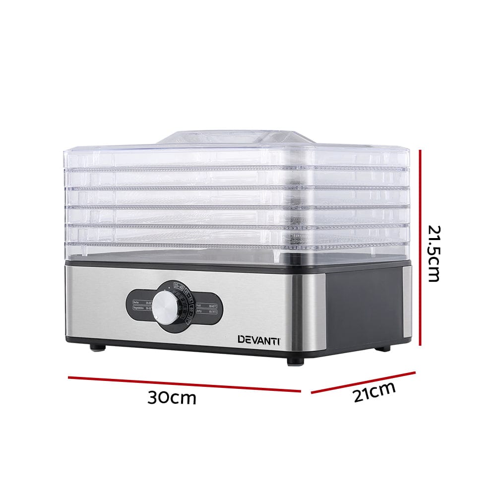 Devanti 5 Trays Food Dehydrator Stainless Steel Tray - SportZone.co.nz