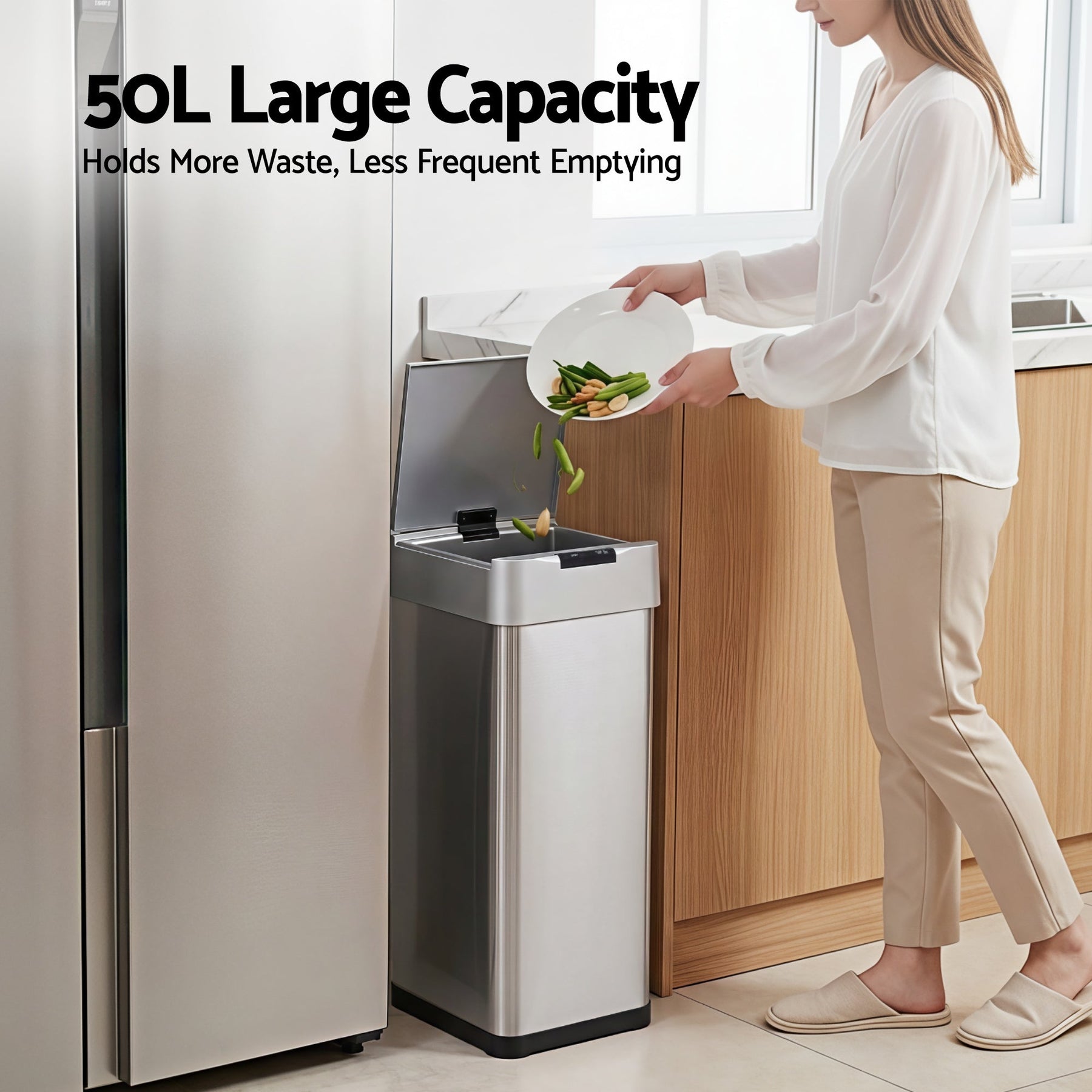 Devanti 50L Motion Sensor Bin Rubbish Bins Kitchen Automatic Trash Can Silver - SportZone.co.nz