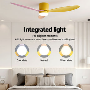 Devanti 52'' Ceiling Fan 3 Blades DC Motor w/Light w/Remote Yellow Pink Orange - SportZone.co.nz