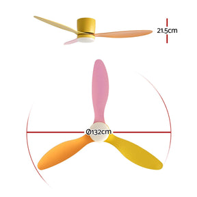 Devanti 52'' Ceiling Fan 3 Blades DC Motor w/Light w/Remote Yellow Pink Orange - SportZone.co.nz