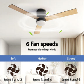 Devanti 52'' Ceiling Fan 3 Blades Double - sided DC Motor w/Light w/Remote Light Wood and bLack - SportZone.co.nz