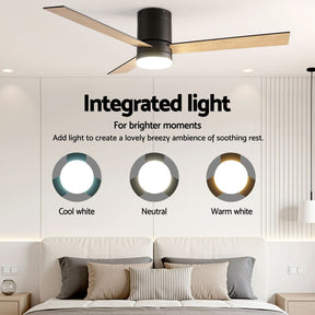 Devanti 52'' Ceiling Fan 3 Blades Double - sided DC Motor w/Light w/Remote Light Wood and bLack - SportZone.co.nz