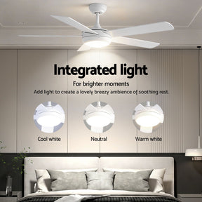 Devanti 52'' Ceiling Fan 5 Blades DC Motor w/Light w/Remote White - SportZone.co.nz
