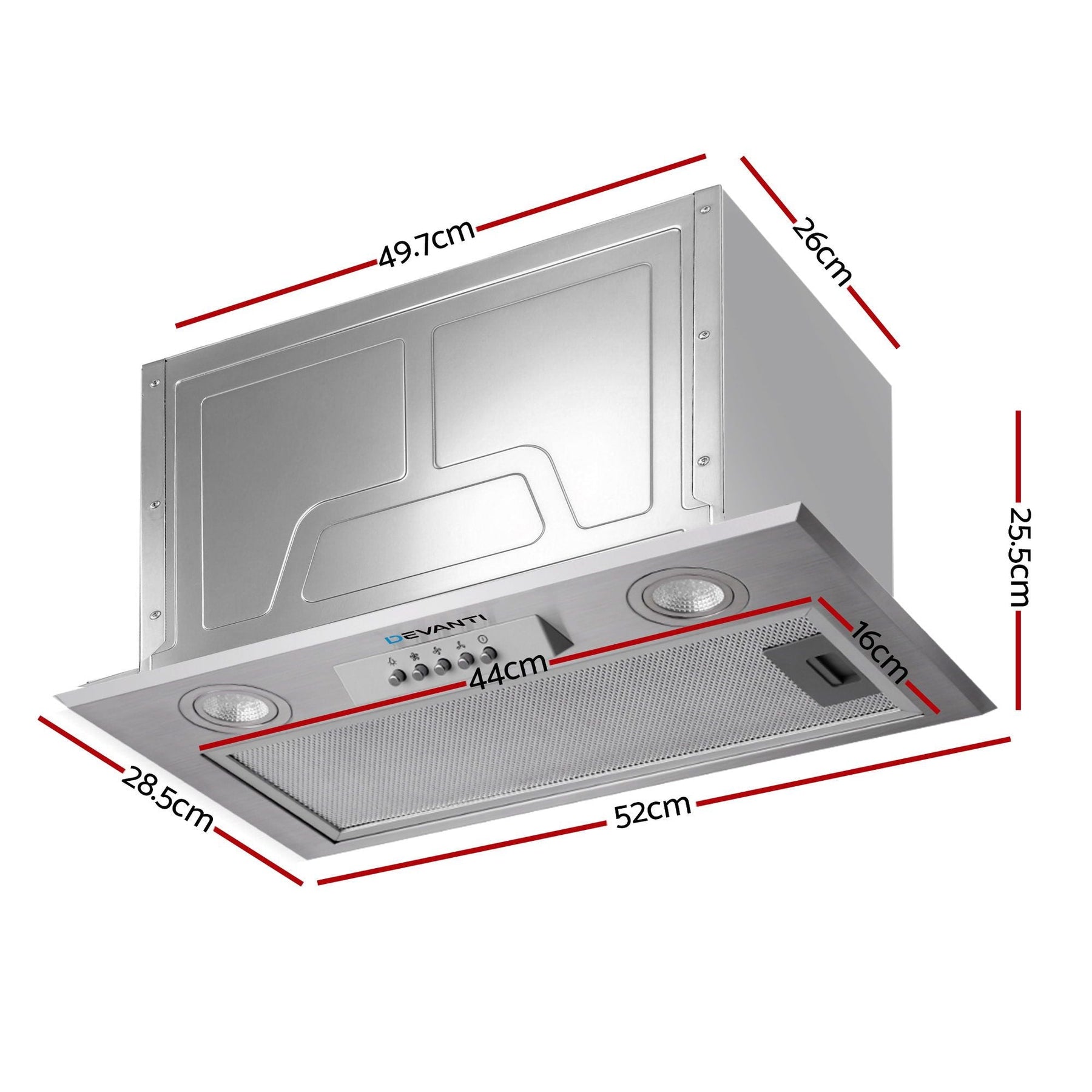 Devanti 520mm Range Hood 52cm Rangehood Stainless Steel - SportZone.co.nz