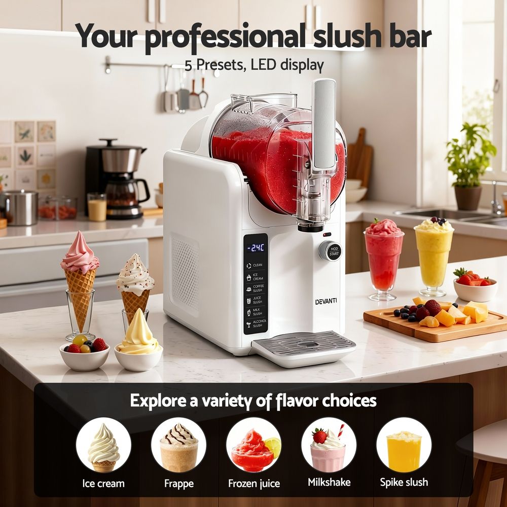 Devanti 5in1 Slushie Machine Ice Cream Maker 2L White - SportZone.co.nz