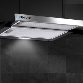 Devanti 600mm Range Hood 60cm Slide out Rangehood Stainless Steel - SportZone.co.nz