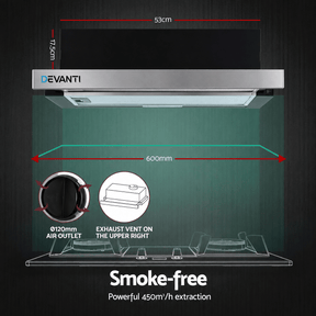 Devanti 600mm Range Hood 60cm Slide out Rangehood Stainless Steel - SportZone.co.nz