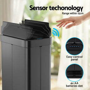Devanti 70L Automatic Sensor Kitchen Bin – Touchless Smart Rubbish Bin - Black - SportZone.co.nz