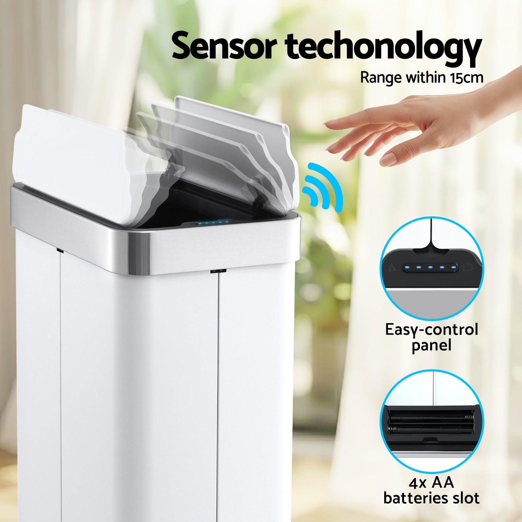 Devanti 70L Automatic Sensor Kitchen Bin – Touchless Smart Rubbish Bin - White - SportZone.co.nz