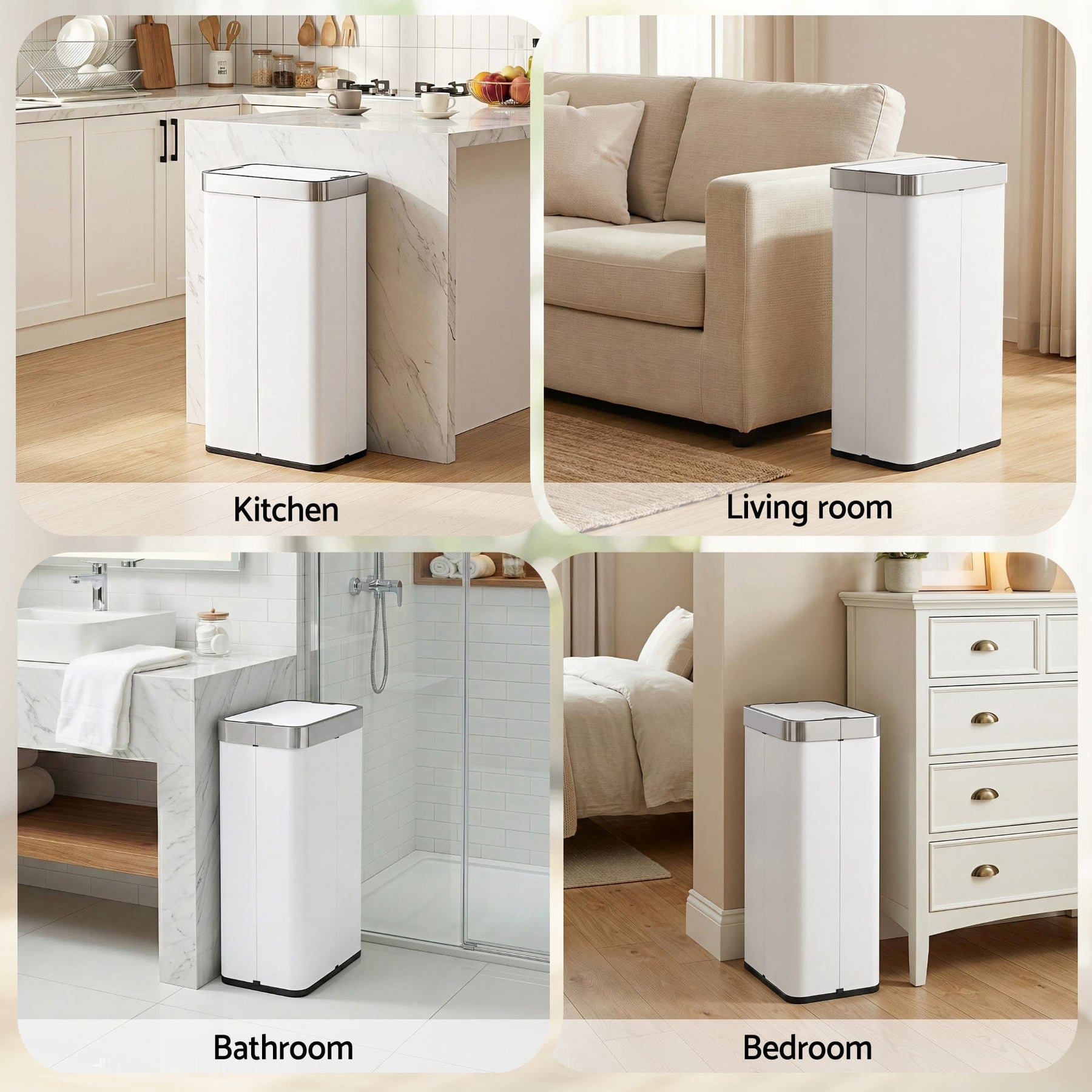 Devanti 70L Automatic Sensor Kitchen Bin – Touchless Smart Rubbish Bin - White - SportZone.co.nz
