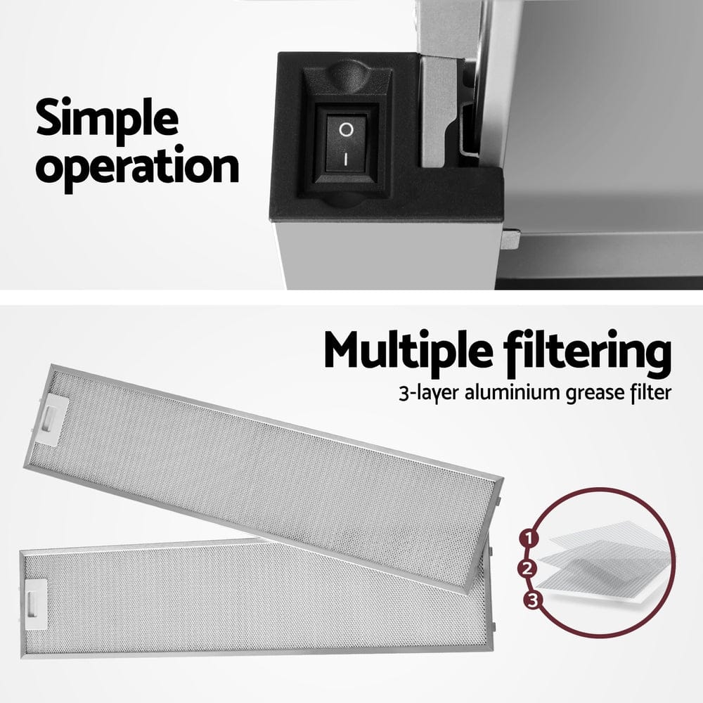 Devanti 900mm Range Hood 90cm Slide out Rangehood Stainless Steel - SportZone.co.nz