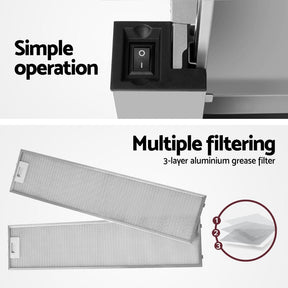 Devanti 900mm Range Hood 90cm Slide out Rangehood Stainless Steel - SportZone.co.nz