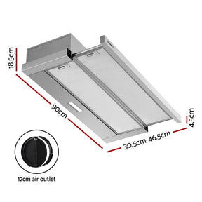 Devanti 900mm Range Hood 90cm Slide out Rangehood Stainless Steel - SportZone.co.nz