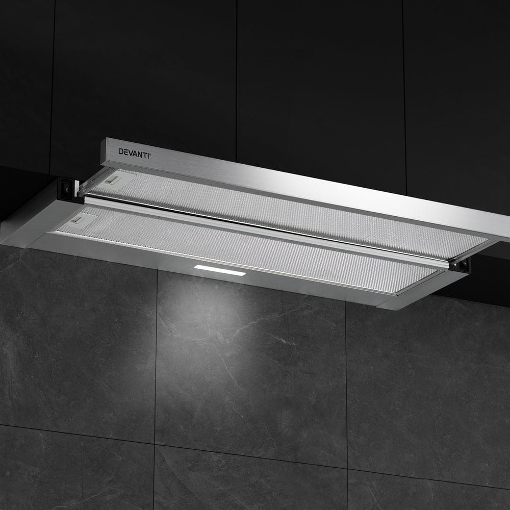 Devanti 900mm Range Hood 90cm Slide out Rangehood Stainless Steel - SportZone.co.nz