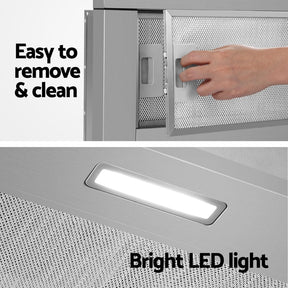 Devanti 900mm Range Hood 90cm Slide out Rangehood Stainless Steel - SportZone.co.nz