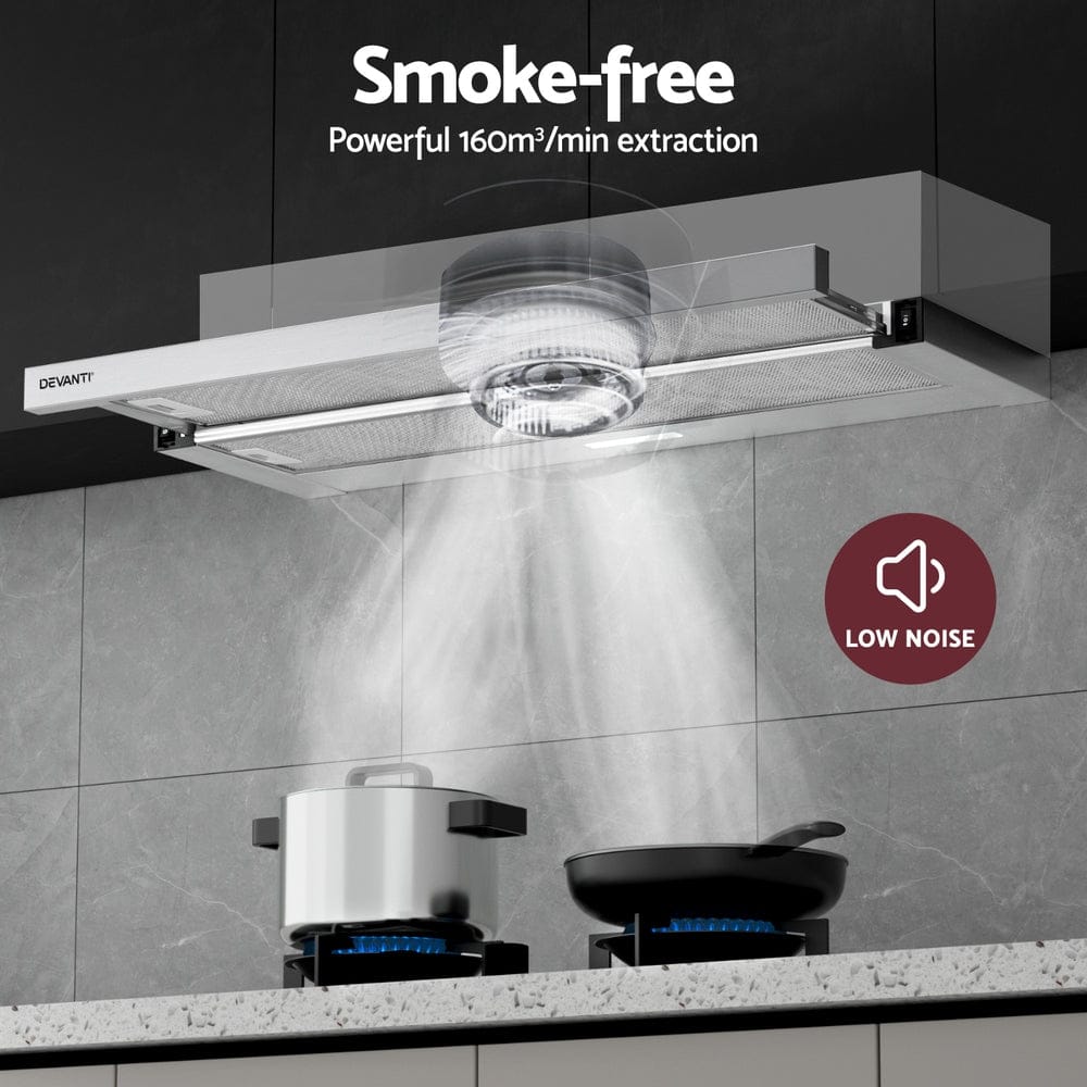 Devanti 900mm Range Hood 90cm Slide out Rangehood Stainless Steel - SportZone.co.nz