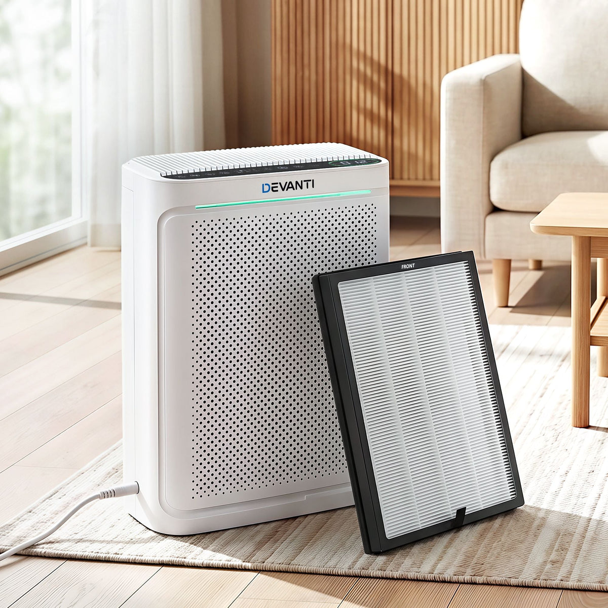 Devanti Air Purifier H12 HEPA Cleaner PM2.5 Display Spare Filter White - SportZone.co.nz